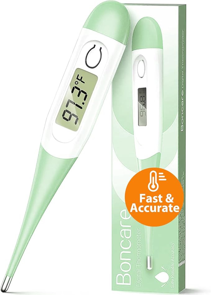 Boncare 10 Seconds Digital Thermometer for Adults and Kids - Accurate & Safe Rectal Thermometer for Baby with Fever Alarm, Oral Thermometer (Light Green)-CubbioJoy