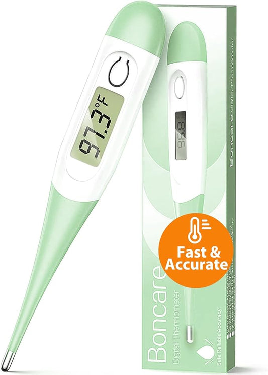Boncare 10 Seconds Digital Thermometer for Adults and Kids - Accurate & Safe Rectal Thermometer for Baby with Fever Alarm, Oral Thermometer (Light Green)-CubbioJoy