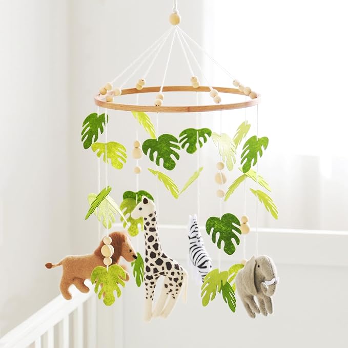 Baby Mobile for Crib Safari Nursery Mobile Handmade Jungle Baby Mobile Woodland Nursery Decor Forest Animals Crib Accessories with Lion Elephant Zebra Giraffe-CubbioJoy