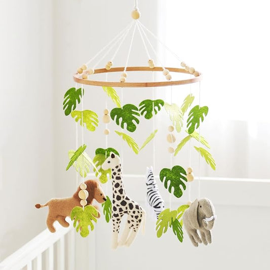 Baby Mobile for Crib Safari Nursery Mobile Handmade Jungle Baby Mobile Woodland Nursery Decor Forest Animals Crib Accessories with Lion Elephant Zebra Giraffe-CubbioJoy