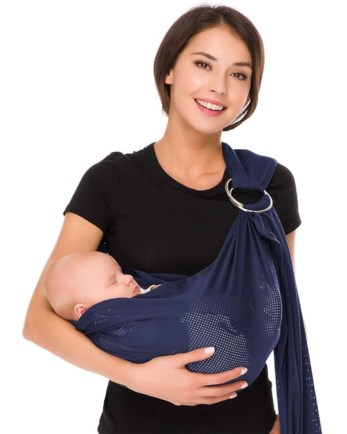 CUBY Water Baby Sling Carrier Lightweight Breathable Mesh Baby Wraps Carrier Adjustable Ring Sling Quick-Drying Baby Carriers Sling for Newborn Toddler Summer Swimming Pool Beach(Dark Blue)-CubbioJoy