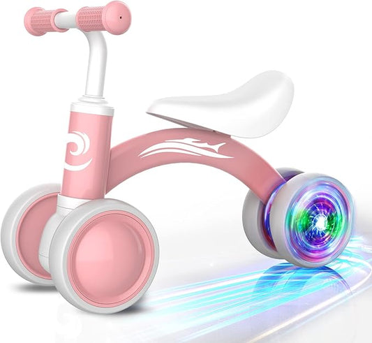 Colorful Lighting Baby Balance Bike Toys for 1 Year Old Girl Gifts, 10-36 Month Toddler Balance Bike, No Pedal 4 Silence Wheels & Soft Seat Pre-School First Riding on Toys, 1st Birthday Gifts.-CubbioJoy