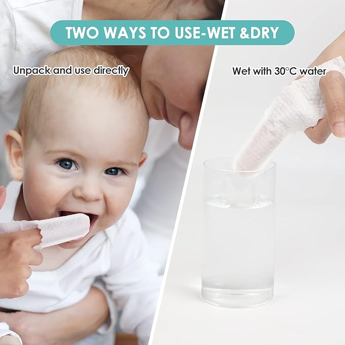 dearlomum Toddler Baby Dry Wipes, Newborn Tongue Cleaner, 60PCS Disposable Infant Wipes Clean Mouth,Gauze Gum Cleaner Toothbrush Baby Oral Cleaning Stick Dental Care for 0-36 Month-CubbioJoy