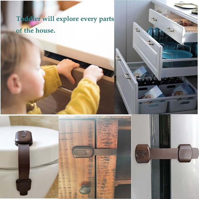 Child Safety Cabinet Locks for Baby Proof,Child Proof Safety Locks for Cabinets,Drawers,Cupboard,Oven,Fridge,8Packs Brown Locks,BAOWEIJD-CubbioJoy