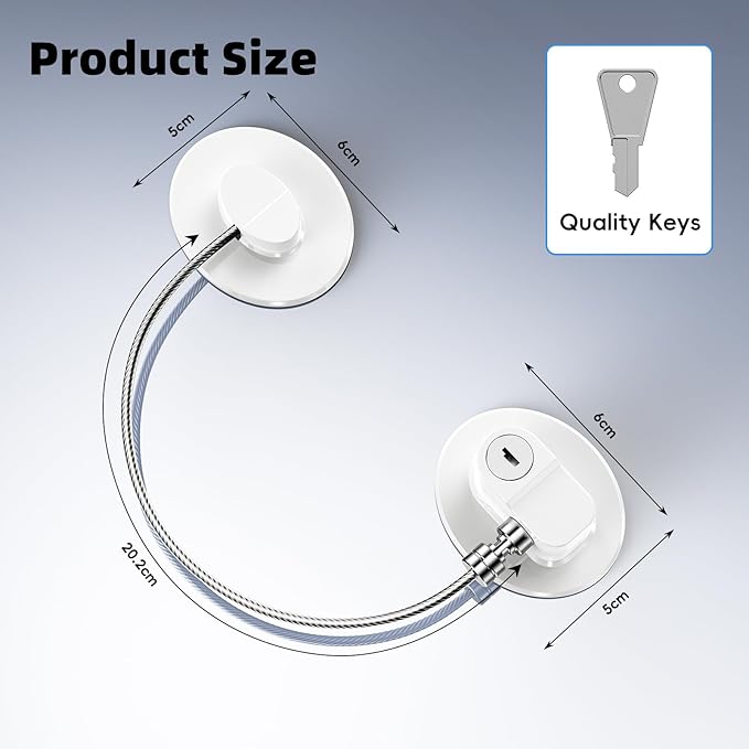 2 Pack Refrigerator Lock with Sticky Adhesive Pads, Child Proof Refrigerator/Fridge/Freezer Door Lock for Toddlers and Kids, Baby Safety Locks for RV Refrigerator, Cabinets and Drawers, Oven (Patent)-CubbioJoy