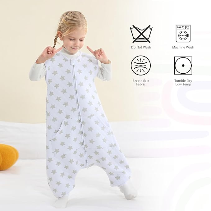 Baby Toddler Sleep Sack with Feet 2.5 TOG Winter, Wearable Blanket with Legs, Toddler Sleeping Sack Long Sleeve (Greystar, 3T-5T)-CubbioJoy