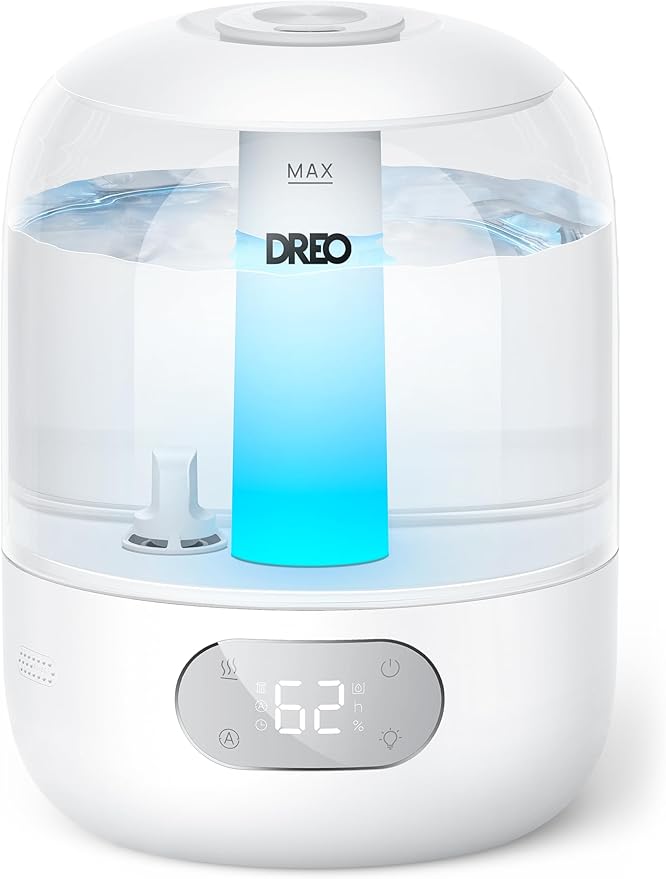 Dreo Humidifiers for Bedroom, 3L Top Fill 30H & 26dB Quiet Runtime for Large Room, Cool Mist Ultrasonic Humidifier with Humidity Sensor, Night Light for Home, Baby, Nursery, Plants, 360° Nozzle, White-CubbioJoy