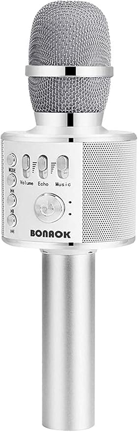 BONAOK Wireless Bluetooth Karaoke Microphone,3-in-1 Portable Handheld Mic Speaker for All Smartphones,Gifts for Kids Adults All Age Q37(Silver)-CubbioJoy