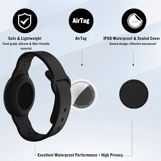 2 Pack Waterproof Bracelet for AirTag Kids, Hidden Silicone Wristband for AirTag, GPS Tracker Case for Air Tag Holder Strap for Child Toddler, Secure Anti-Loss Protection(Purple Black)-CubbioJoy