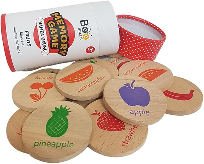 bee smart Wooden Memory Game - Matching Memory Game for Kids 3 and Up, 16Pcs | Educational Toy for Preschool Toddlers Board Games (Fruits)-CubbioJoy