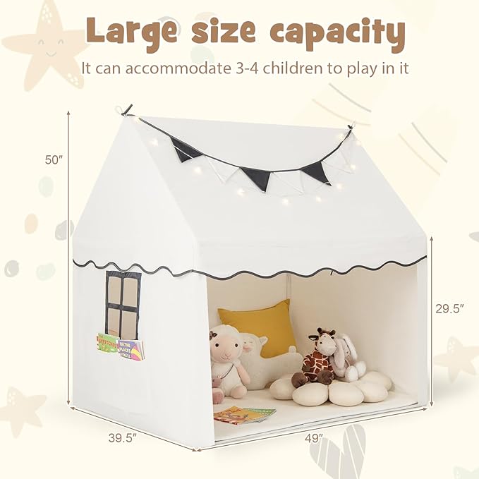 INFANS Kids Play Tent with Washable Mat Star Light Windows, Anti-Trip Large Playhouse Toys for Children Boys Girls, Indoor Outdoor Princess Tents Castle for Toddlers (Black- Wide Door)-CubbioJoy