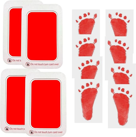 Baby Footprint and Handprint Kit, 4 Red Inkless Print Pads + 8 Imprint Cards, Dog Paw Print Kit Clean Touch Ink Pad Perfect Keepsake Gift for Newborns and Pets Printing Touch Imprints-CubbioJoy