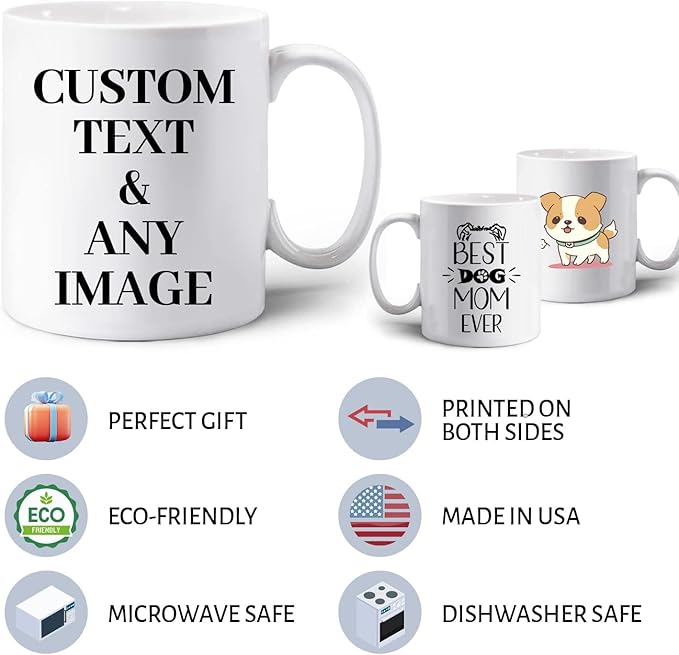 Custom Coffee Mug, Personalized Photo Text and Logo Ceramic Cup, Personalized Gifts for Dad Mom Girlfriend, Best Friend, Christmas Gifts, Party Favors Mug 11oz White Bulk Wholesale-CubbioJoy
