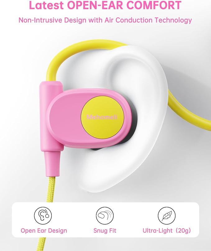 Kid Headphones for School, Air Conduction Open Ear Headphones, 3.5mm Jack Wired Cord, Ultra-Comfort, Ergonomic and Lightweight Design Perfect for School and Outdoor Activities-Yellow Pink-CubbioJoy