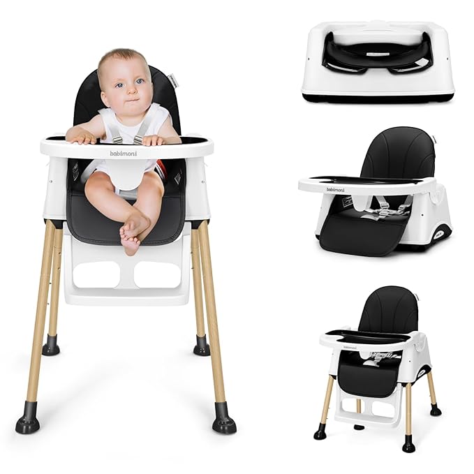 3 in 1 High Chairs, Convertible High Chair for Babies and Toddlers, High Chair with Foot Rest and Double Tray, Compact and Versatile, for Growing Kids, Black-CubbioJoy