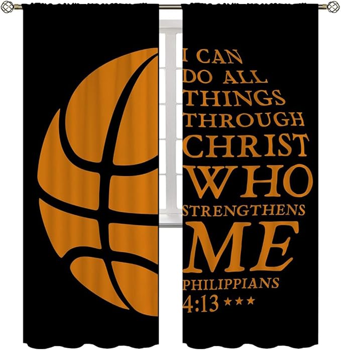 Basketball Blackout Curtains for Boy Girl Room Darkening Decor,Sport Theme and Motto Dark Background Bedroom Living Room Home Rod Pocket Thermal Insulated Window Curtain/Drapes Panel,72x63 Inch…-CubbioJoy