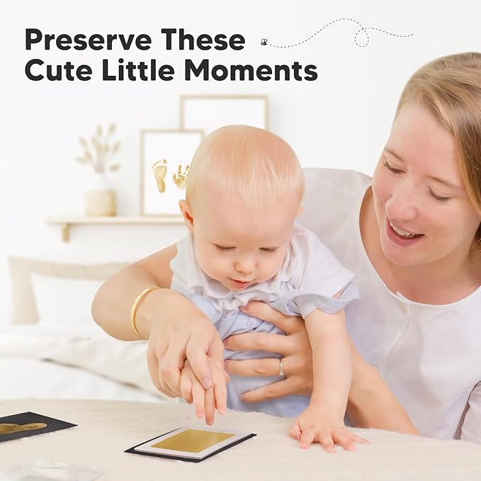 2-Pack Inkless Baby Hand and Footprint Kit - Mess Free Ink Pad for Newborn Keepsake, Dog Nose & Paw Print Kit, Clean Touch Ink Pad for Baby Hand & Footprints, Ideal New Mom Gifts (Gold)-CubbioJoy