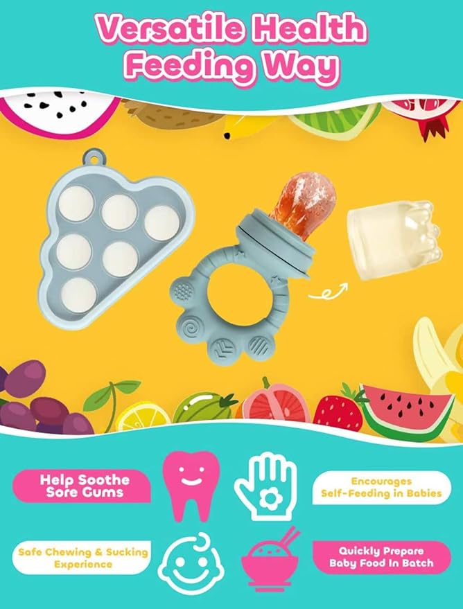 Baby Popsicle Molds & Food Feeder Set, Baby Fruit Feeder for Infant Teething Relief & Safe Infant Self Feeding 4 Months+ Starting Solids for Essentials (Beige)-CubbioJoy