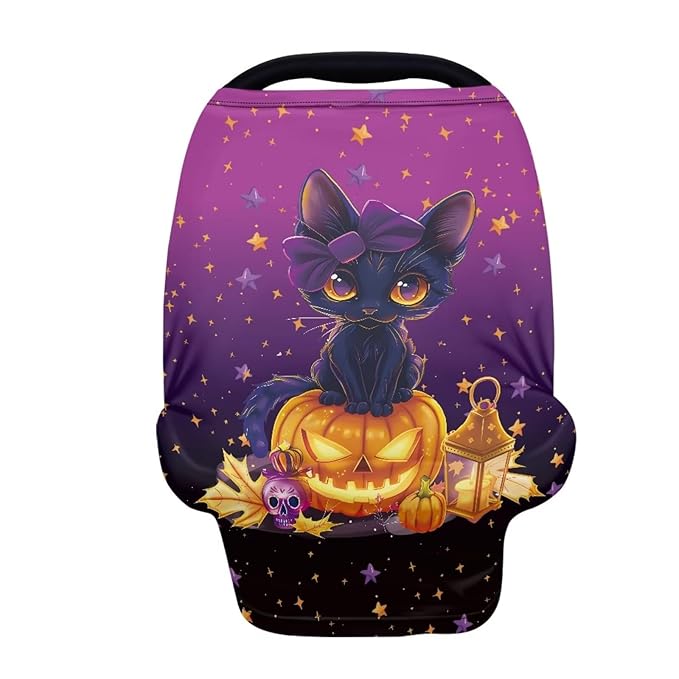 Binienty Black Cat Car Seat Covers for Babies Galaxy Pumpkin Cats Moon Nursing Covers Stretchy Breastfeeding Scarf Multi Use Carseat Covers for Stroller-CubbioJoy