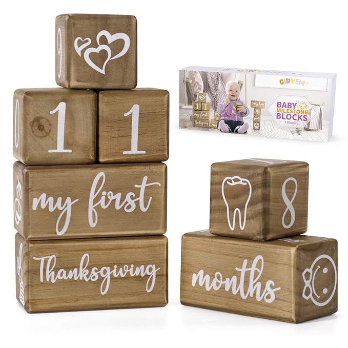 Baby Monthly Milestone Blocks for Boy or Girl, Milestones Age Photo Block Set for Baby Shower, Pregnancy Countdown, 7 Pcs-CubbioJoy