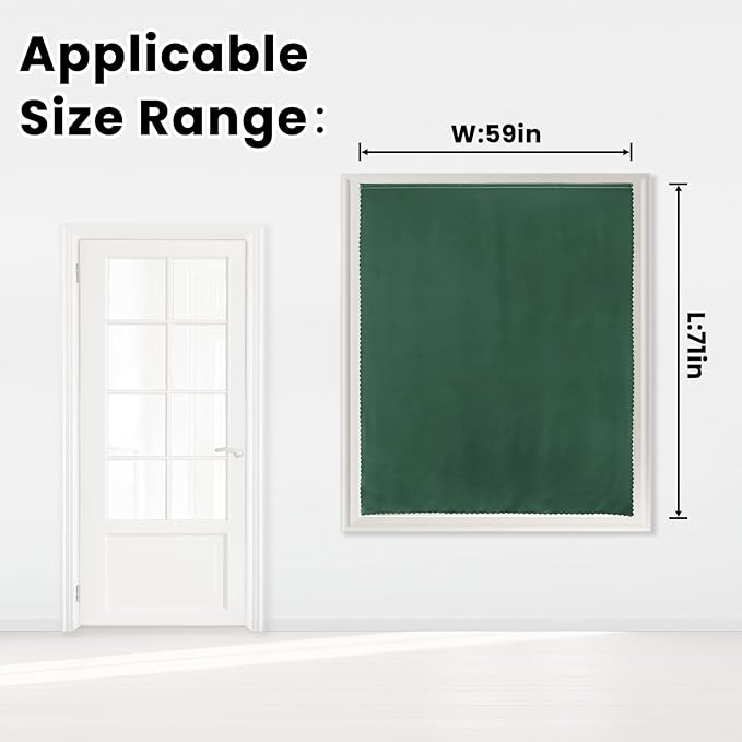 Blackout Curtains for Bedroom Stick On Curtains Window Shades Pull Down Blackout Window Cover No Drillng Self Adhesive Curtains No Rod Small Curtain, 59" W X 71" L, Dark Green, 1 Panel-CubbioJoy