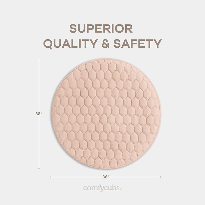Comfy Cubs Round Kids Play Mat - Small 36 inches Soft Quilted Baby Floor Mat with Non-Slip Bottom - Plush Design for Toddlers' Playtime and Relaxation - Comfortable and Durable - Blush-CubbioJoy