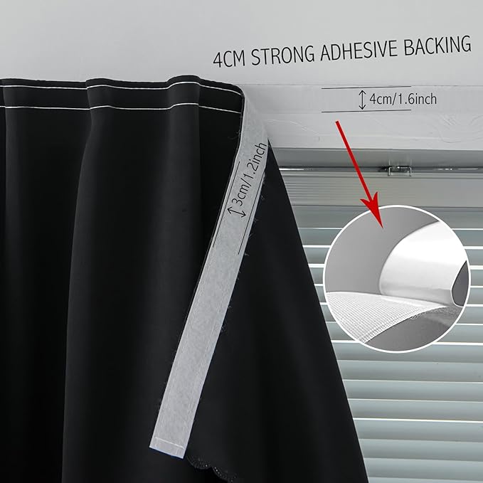 Adhesive Blackout Curtains- Self Stick Shades Window Blinds Curtains No Rod Needed Easy to Hang Curtains, Use for Bedroom, Living Room, Dining Room, Kitchen, Home Office, 47"W X 71"L, Black, 1 Panel-CubbioJoy