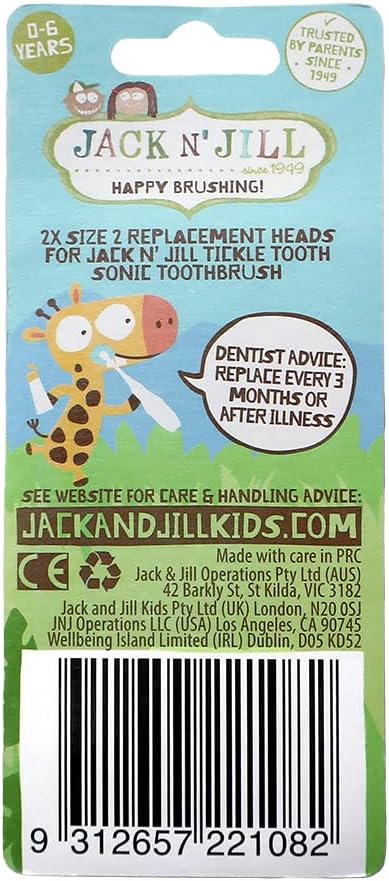 Jack N' Jill Tickle Tooth Sonic Electric Toothbrush Replacement Heads - Gentle Cleaning, Made for Tiny Teeth, LED Inspection Light, Extra Soft Bristles, for Babies & Kids - (1 Pack - Set of 2)-CubbioJoy