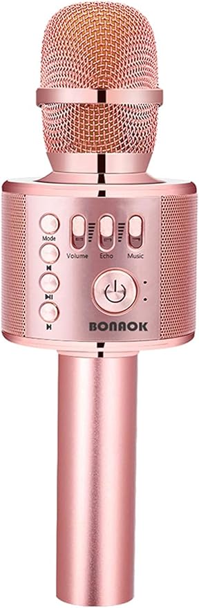 BONAOK Wireless Bluetooth Karaoke Microphone, 3-in-1 Portable Handheld Mic Speaker Machine for All Smartphones,Gifts to Girls, Boys Kids Adults All Age Q37(Champagne)-CubbioJoy