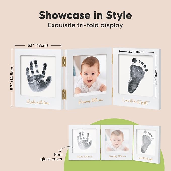 Inkless Baby Handprint and Footprint Kit for Newborn - Baby Footprint Kit,Newborn Keepsake Nursery Picture Frame,Dog Paw Print Maker,Personalized Gifts for New Mom,Showers & Registry(White/Gold)-CubbioJoy
