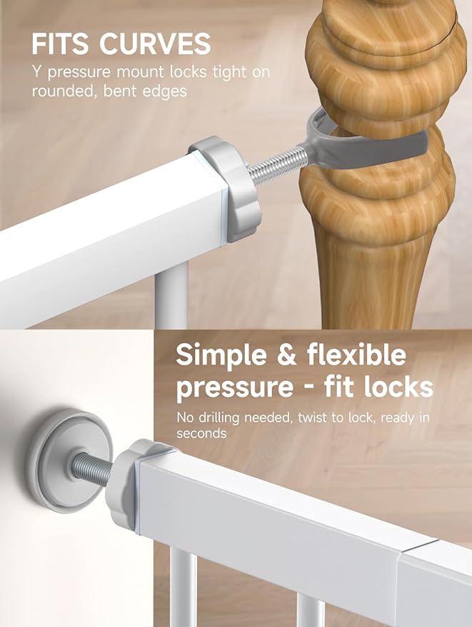 Baby Gate for Stairs, 30'' Tall 29.5-46" Extra Wide Dog Gate for Stairs Walk Thru Auto Close Metal Pet Gate for The House, Stairs and Doorways Child Gate Pressure Mounted Safety Gate Indoor - White-CubbioJoy