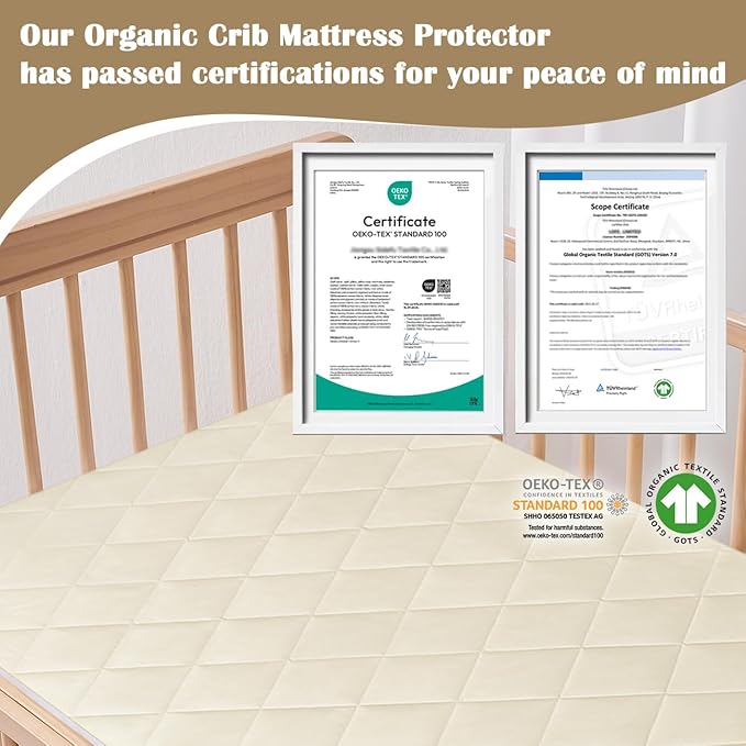 Lofe Organic Cotton Crib Mattress Protector - Top&Side Waterproof, 100% Waterproof Crib Mattress Protector, Breathable Baby Crib Mattress Cover, Toddler Crib Mattress Fitted 52x28x9 in-CubbioJoy