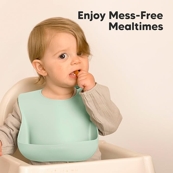 KeaBabies 2-Pack Silicone Baby Bibs for Eating - Sturdy Food-Grade Silicone Bibs for Babies Girl, Boy, Large Food Catcher, Clean & Put On Easily, Waterproof Toddler Feeding Essentials(Pastel Sky)-CubbioJoy