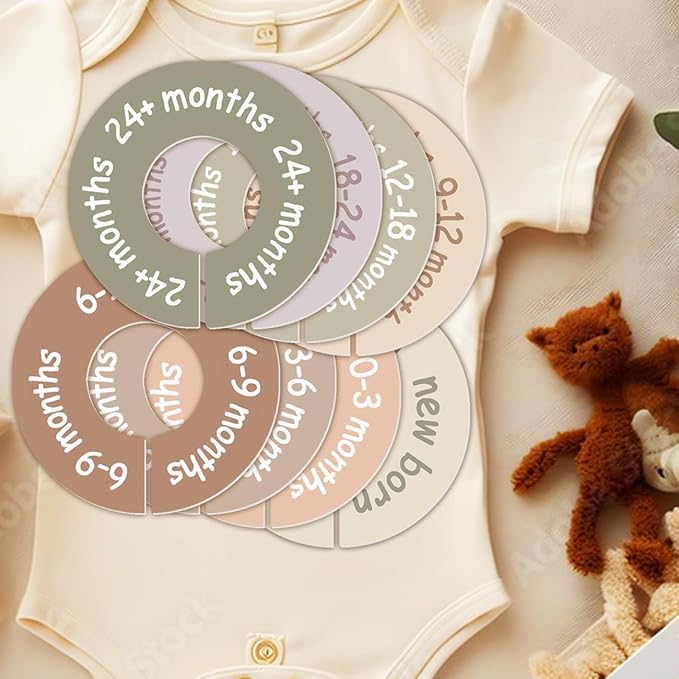 Baby Closet Dividers for Clothes – Earth Tone Round Baby Clothes Dividers for Closet Rod, Nursery Closet Organizer & Decor, Clear Labels for Easy Sorting, Fits Most Rods-CubbioJoy