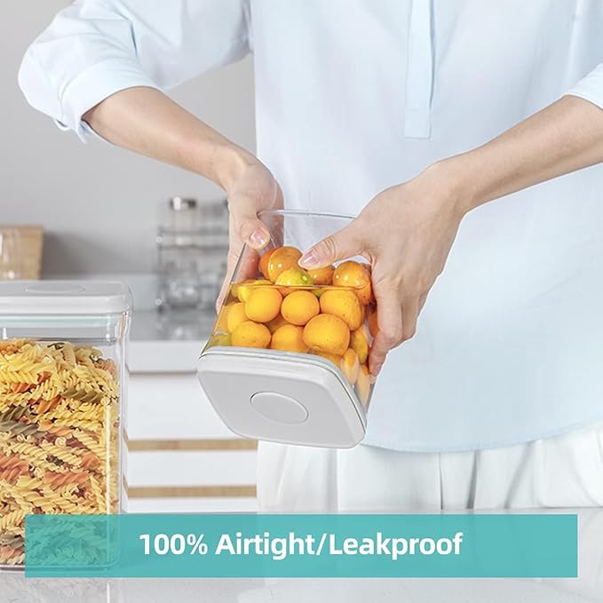 Ankou Food Airtight Containers (1500ml) 1.5 Qt Pop Up Food Formula Container With Lids, Bpa-Free One Button Open Stackable Container for Coffee Tea Brown Sugar Cereals - 8 Labels - Clear-CubbioJoy