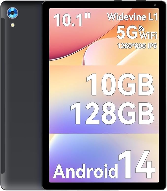 Android Tablet, 10.1 inch Tablets with 1280 * 800 IPS HD Touchscreen, Octa-Core Processor, 10(4+6) GB RAM 128GB ROM, 1TB TF Card Expandable, 5G/2.4G WiFi, BT 5.0,Dual Camera, 2025 US Version-CubbioJoy
