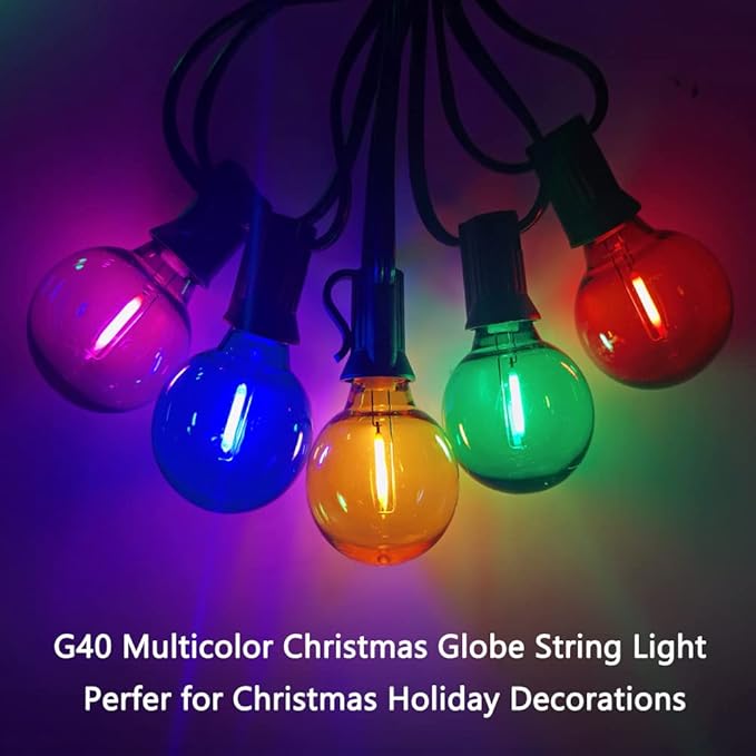 25Ft LED Outdoor String Lights, G40 Outdoor Christmas Decorations Lights Waterproof with 27 LED Globe Multicolor Bulb, Hanging Vintage Christmas Lights for Patio Roofline Backyard Garden Party Decor-CubbioJoy