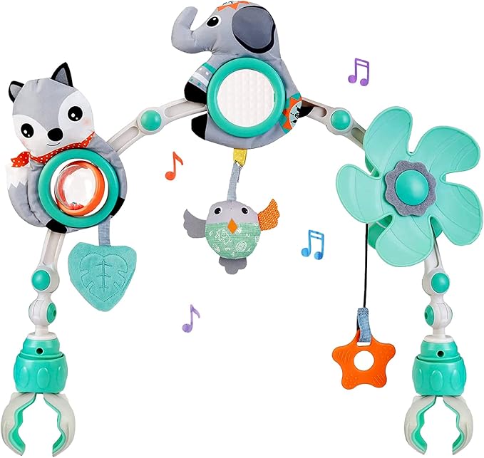 Baby Stroller Arch Mobile, Adjustable Musical Arch Toys Mobile for Crib with Universal Clamps, Versatile Activity Toy Bar for Bouncer Infant Car Seat Toys 0 6 Months Mobile for Bassinet Swing - Gray-CubbioJoy