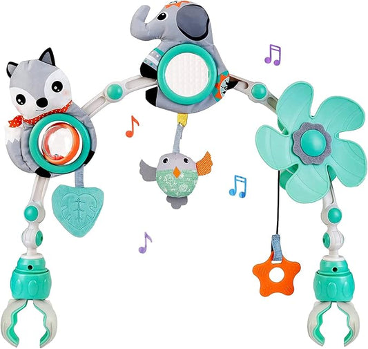 Baby Stroller Arch Mobile, Adjustable Musical Arch Toys Mobile for Crib with Universal Clamps, Versatile Activity Toy Bar for Bouncer Infant Car Seat Toys 0 6 Months Mobile for Bassinet Swing - Gray-CubbioJoy