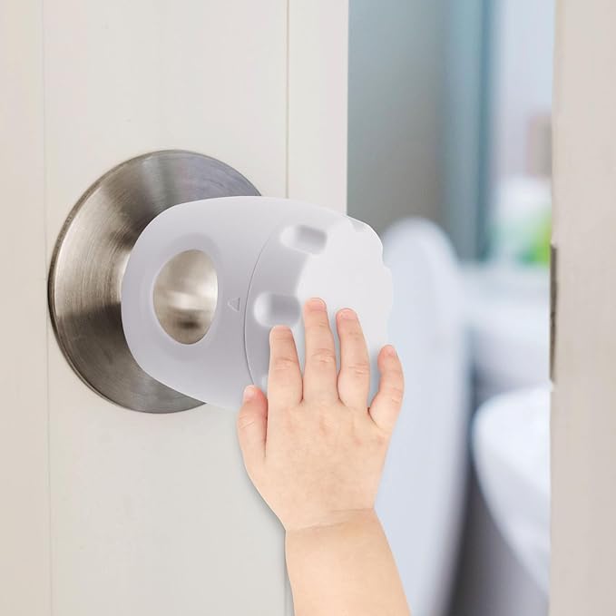 2 Pack Door Knob Safety Cover for Kids, Door Knob Cover, Screw Thread Design, Doors Knobs Child Proof Locks, Reusable and Reliable, for Toddler Baby Safety Doors Handle Covers (White)-CubbioJoy
