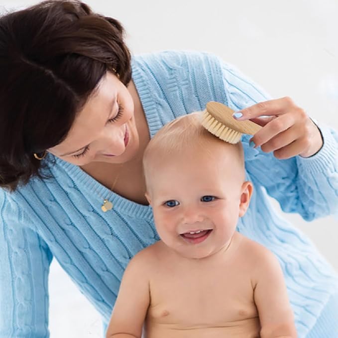 BoAn Wooden Baby Hair Brush,Natural Soft Goat Bristles,Cradle Cap Brush for Newborns & Toddlers,Perfect Scalp Grooming Product for Infant-CubbioJoy