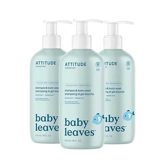 ATTITUDE 2-in-1 Shampoo and Body Wash for Baby, EWG Verified, Dermatologically Tested, Vegan, Good Night, 16 Fl Oz (Pack of 3)-CubbioJoy