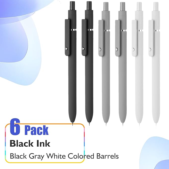 6Pcs Gel Pens, 0.5MM Black Gel Ink Pen Fine Point Smooth Writing Pens, College Essentials Pens, Father's Day Birthday Gifts for Men (6PCS Black Gray White)-CubbioJoy