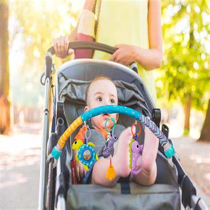 Baby Stroller Arch Toys, Crib Mobile for Infants Adjustable Bassinet Mobile with Universal Clamp, Activity Toy Bar for Bouncer Newborn CarSeat Stroller Toy Sense Toys for Baby 0 6 12 Months-CubbioJoy