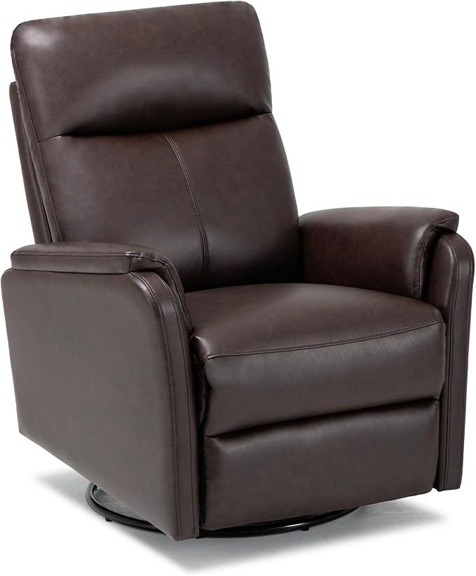 COLAMY Leather Swivel Recliner Chair with Footrest, Rocker Recliner Chair High Back with Double-Layer Cushion, Glider Recliner for Nursery & Living Room, Bedroom, Chocolate-CubbioJoy