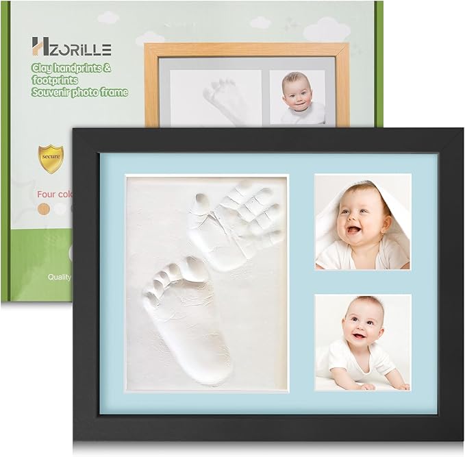 Baby Footprint and Handprint Clay Kit,Baby Hand and Footprint Kit,Clay Handprint Keepsake Frame,Newborn Keepsake Frame,Newborn Essentials Must Haves(black)-CubbioJoy