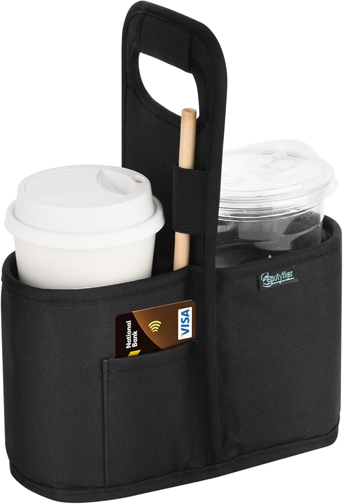 Beautyflier Drink Carrier with Handle for Delivery Reusable Insulated Coffee Cup Carrier Portable 2 Cup Holder with Handle Organizer Tote Bag for Hot & Cold Drinks-CubbioJoy