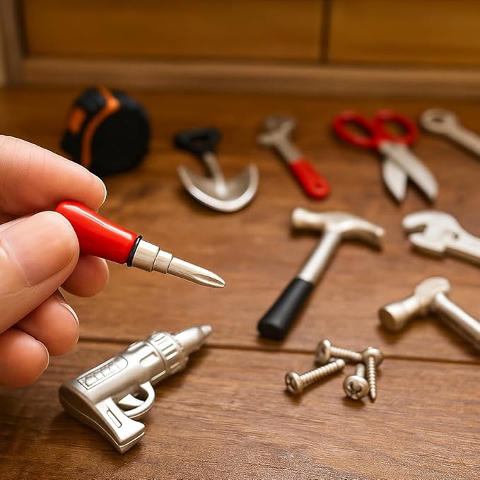 17PCS 1:12 Miniature Doll House Tools Metal Home Repair Multi-Tool Model Set Fun for Party Dollhouse Decoration Accessories Mini Yard Supplies Creative Pretend Toy (Tool)-CubbioJoy