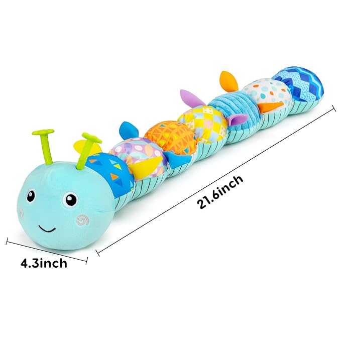 Baby Tummy Time Toys 0-6 Month Musical Stuffed Animal Plush Caterpillar Toy for Infant 6-12 Month Teething Sensory Toy with Crinkle Rattle for Babies 0-3-6 Month Newborn Boy Girl Birthday Gift 1-CubbioJoy