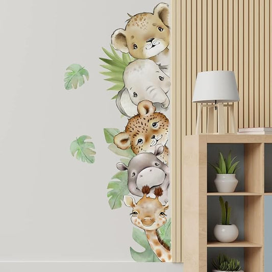 55.1 x 15.7 Inch Watercolor Jungle Animal Wall Decals - Forest Animal Sticker With Elephant, Tiger, Giraffe for Baby Nursery, Playroom, Bedroom, Classroom, Kindergarten Decor-CubbioJoy